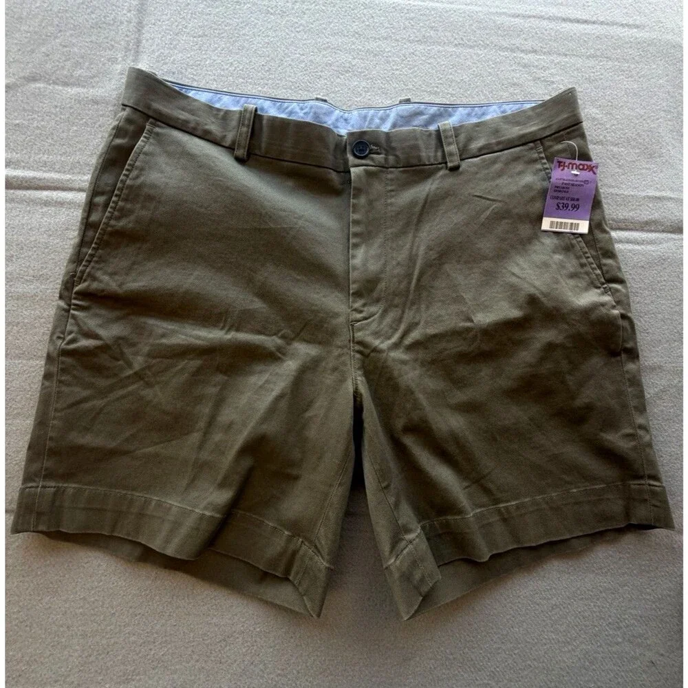 Brooks Brothers Men's Green Cotton Stretch Twill Chino Shorts Flat Front Pockets